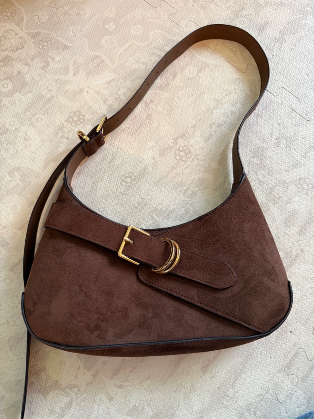H&M Brown Suede Shoulder Bag with Gold Hardware